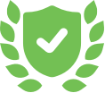 Shield icon green checkmark leaves symbolizing security protection